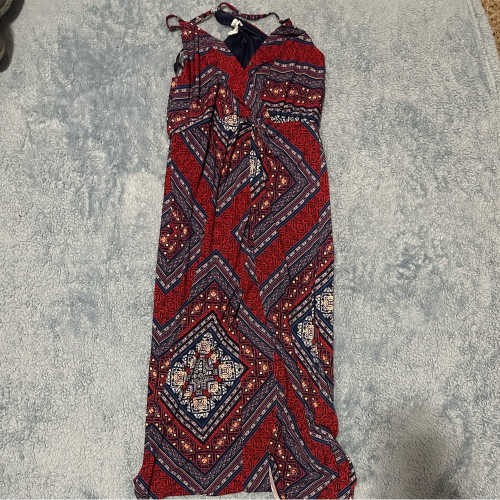 BCBGeneration Red and Blue Patterned Maxi Dress